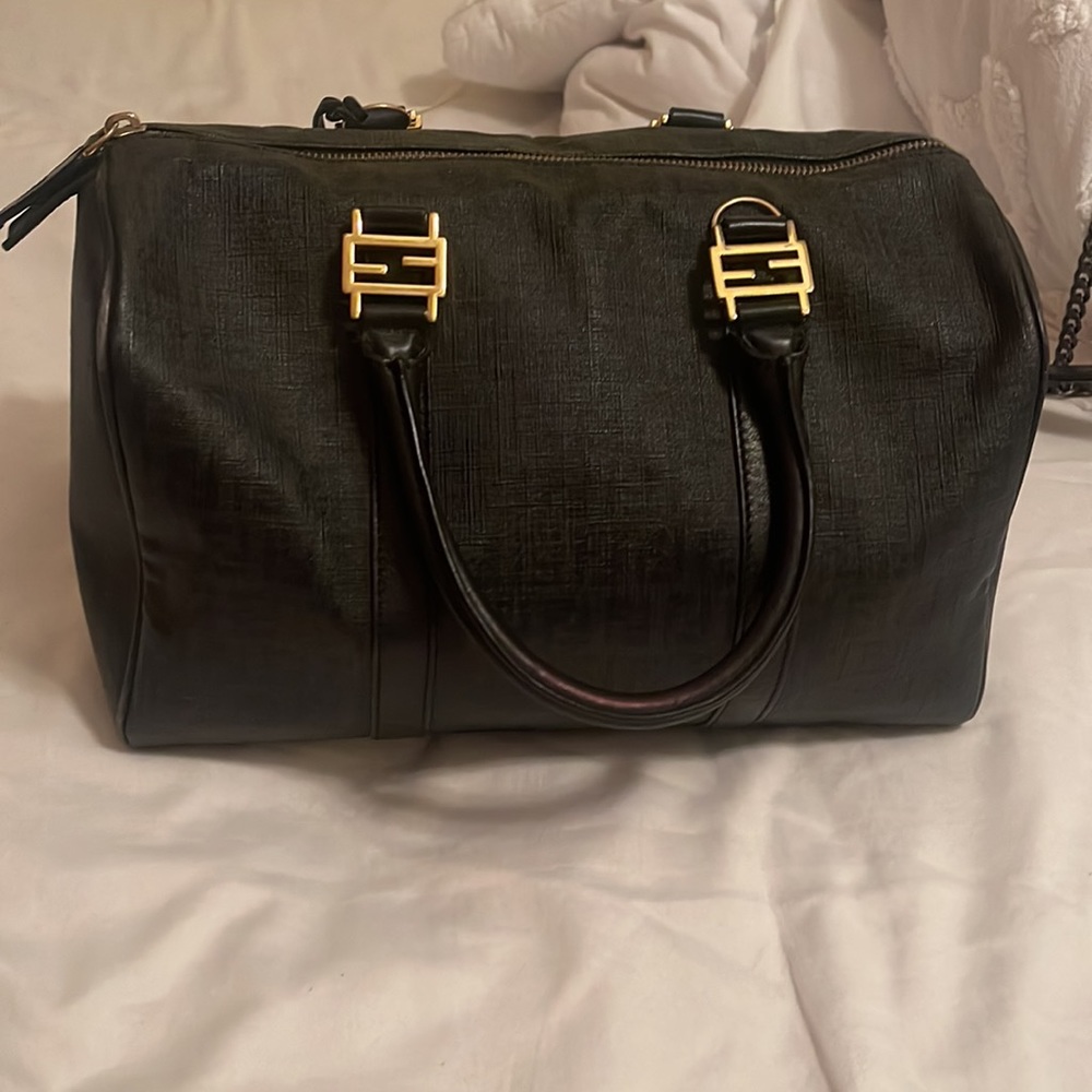 Fendi Black Zucchino Canvas Forever Boston Bag - Picture 12 of 14